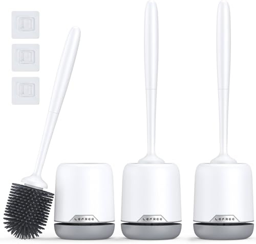 Lefree Toilet Brush Set, 3 Pack Silicone Toilet Bowl Brush and Holder with Ventilated Holder, for Bathroom Floor Standing & Wall Mounted Scrubber