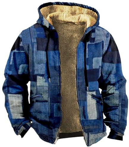 Generisch Winter Jacke Herren, Warm Gefüttert Fleece Winterparka Winddicht Outdoor Übergangsjacke Mit Kapuze Motorrad Jacken Herren Jaket Für Heren Warnschutzjacke Gothic (4XL, Royal Blue)