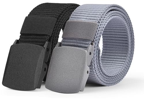 Aomig Arbeitsgürtel Herren, Verstellbarer Nylon Stoffgürtel Koppelgürtel für Männer und Frauen, Outdoor Stoff Tactical Belt, Schnellverschluss-Taktikgürtel, Gürtel Ohne Löcher (Grau+Schwarz)