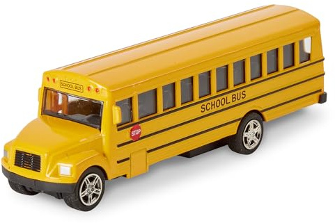 Playbees Long-Nose School Bus Die Cast Metal Model Toy Car 6 Inches with Pullback Action Durable Pull Back Car Door Opening & Closing Realistic School Bus - Great for Gifts, Birthdays, Boys & Girls