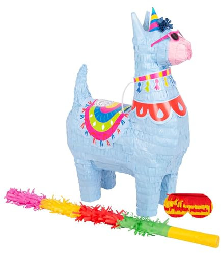 Fax Potato Llama Pinata, Rainbow Buster Stick and Blindfold Set (W35 x D12 x H50cm) Fill Your Own Kids Large Party Supplies Themed Birthday Fun Decoration Pinata for Kids Parties & Games