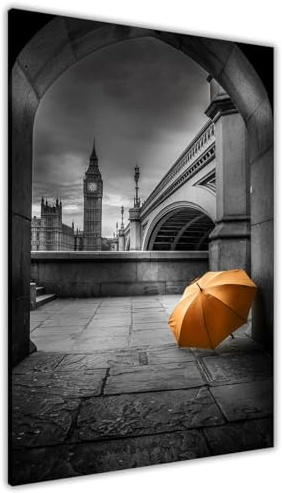 Pastello Big Ben London Umbrella Canvas Wall Art, Wall Art Picture Print for Living Room and Bedroom (Orange, 61cm x 41cm / 24x16inch)