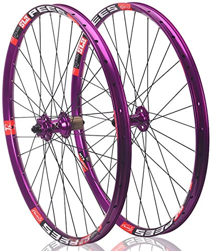 WQZStar 26/27,5/29 Zoll Fahrrad-Laufradsatz, Schnellspanner, MTB-Laufradsatz, Alu-Legierung, Felge, Scheibenbremse, Nabenunterstützung, 8-9-10-11-12-Gang-Kassette (lila, 26 Zoll)