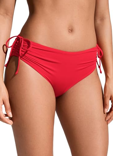 CRZ YOGA Mid Waisted Ruched Bikini Bottoms Deep Red Medium