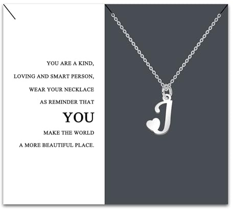 HEYEJET Originales Collar Inicial Acero Inoxidable, Collar Mujer con Colgante Letra A-Z Pequeñas - Bisutería Regalo Madre Hija Cumpleaños Novia o Amigas Regalo Con Tarjeta Inspiradora (J)