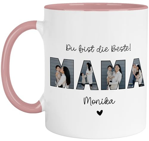 Generisch Muttertag Foto-Tasse Personalisiert Geschenk für Mama mit eigenen Foto Fototasse Muttertags Geschenk Muttertagsgeschenk Tasse Blumenkranz Geschenk Geburtstag (MAMA Foto & Name - Rosa)