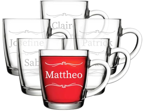 polar-effekt Glasbecher 340 ml 6er-Set mit personalisierter Gravur - Teetassen aus Glas mit Namen - ideal für Kaffee, Tee und Cappuccino - nachhaltig BPA-Frei