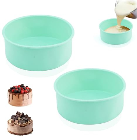 Lunyloer Silikon Backform 15 cm, 2 Stücke Kuchenform Silikon Rund, Backform für Heißluftfritteuse, Silikonform Backen, Kuchenform für Kuchen und Brote