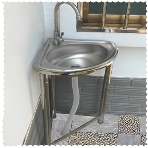 ZIUSFAC Mobile Spüle Eckwaschbecken Handwaschbecken Spülbecken Edelstahlspüle Küchenspüle Edelstahl Waschbecken Außen Spültisch Für Garage Werkstatt Waschküche(Cold+hot)