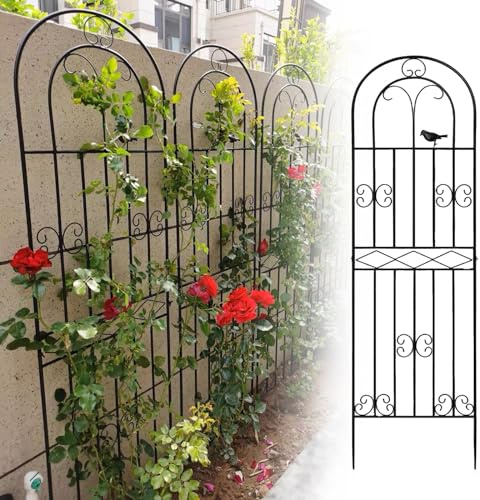 Enrejado De Pared De Jardín, Valla De Jardín Resistente, Enrejado De Metal Para Plantas En Macetas De Interior/exterior, Diseño De Pájaros Del Bosque, Para Rosales Y Plantas Trepadoras(Black,220cm/86.
