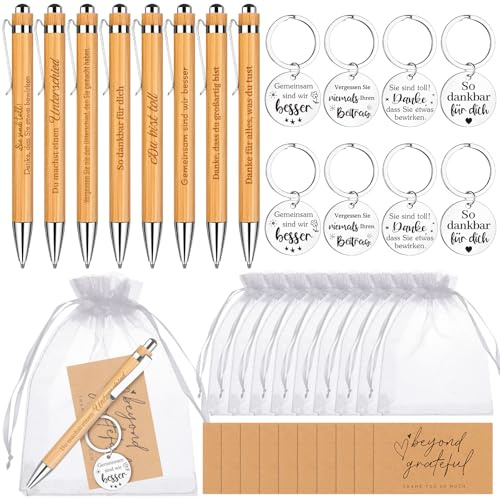 16 Sets Dankeschön Geschenke für Kollegen Lehrer Mitarbeiter Inspirierende Kugelschreiber Motivation Schlüsselanhänger mit Organza-Tasche und Danke card Abschiedsgeschenk Erzieherin Team Geschenke