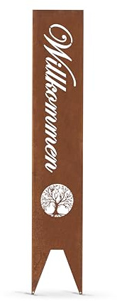 gardivo Gartendeko Willkommensschild für Außenbereich 115cm 3 Farben Verschiedene Muster in den Boden stecken Schild Metall Rost Anthrazit mehr (Rost, Natur)