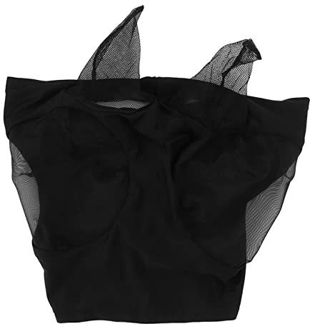 Pferdenetz-Fliegenmaske, atmungsaktiv und bequem, elastische Pferde-Gesichtsmaske, Polsterung, durchscheinende feine Netz-Pferde-Fliegenmaske mit Ohrenschutz, Reitausrüstung (Negro)