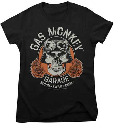 Gas Monkey Garage Offizielles Lizenzprodukt Skull Frauen T-Shirt (Schwarz), XX-Large