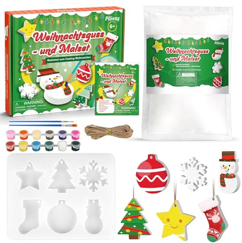 Pllieay Weihnachten Set di Artigianato in Gesso per Bambini, Include 500g di Polvere di Gesso per Rilievi e Stampi in Silicone, Set per Principianti di Rilievi in Gesso per Decorazioni Natalizie