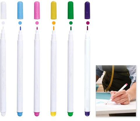 6 Stück Wasserlöslicher Stift für Stoff, Trickmarker für Nähen und Stoffmarkieren, 6 Farben, Löschbar zum Quilten, Schneiderei und Lederhandwerk
