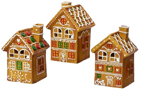 Teelichthalter Keramik 15cm - Windlicht Laterne in Lebkuchenhaus Form - 1 Stück Sortiert - Teelicht Kerzenhalter für Weihnachten - Tischdeko Tischlaterne Braun