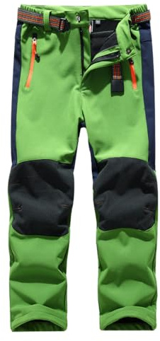 Hpbygstae vattentäta termobyxor för pojkar och flickor, snöbyxor, vinterutomhusbyxor, vandringsbyxor, barn softshell skidbyxor, #25-grön, 130/140 cm