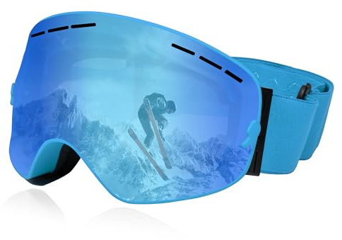 Queshark Skidglasögon, skidglasögon med dubbel sfärisk lins, UV400-skydd, anti-dimma och bländskydd, hjälmkompatibel, snowboardglasögon för män kvinnor ungdomar