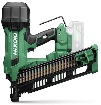 HiKOKI Cloueuse à bande sans fil 21° - 18 V, clous 50-90 mm - Compacte, légère, puissante, lumière LED, moteur brushless, entraînement à ressort pneumatique, réglage de la profondeur sans outil - Avec