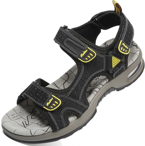 Lvptsh Sandales de Randonnée Homme Cuir Eté Extérieur Sandales de Sport Trekking de Plage de Marche Antidérapant,Black3,EU43