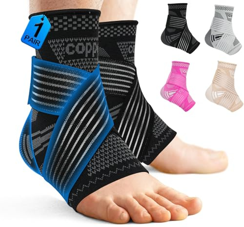 DRNAIETY Copper Ankle Brace for Men & Women - 1 Pair Adjustable Ankle Support Compression Sleeve for Plantar Fasciitis, Achilles Tendonitis, Foot Pain, Swelling, Sprains - Everyday Use (Black, Medium)