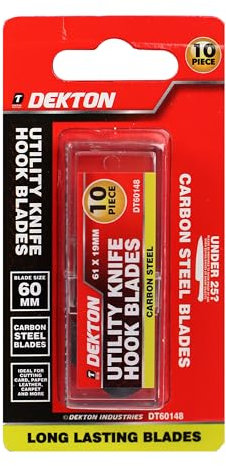 Dekton 10PC Hook Blade Set | Ideal for Precision Cutting, Carpet Installation, and More | Durable Steel Construction | Versatile Blades for Various Applications | Compatible with Most Utility Knives