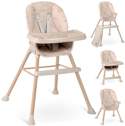 Nukido Hochstuhl Baby Kinderhochstuhl Verstellbar mit abnehmbarem Tablett ab 6 Monaten bis 15 kg Beige Tilo