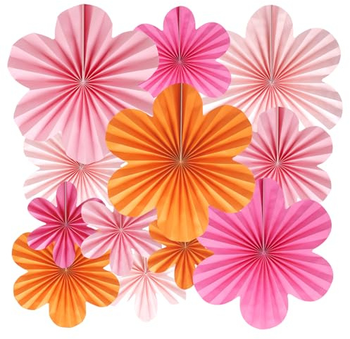BestoFun 12er Set Papier Blumenfächer Orange Papierblumen Rose Papier Fächer Hängende Girlande Dekoration für Hochzeit Geburtstagsfeier Gartenparty Tischdeko