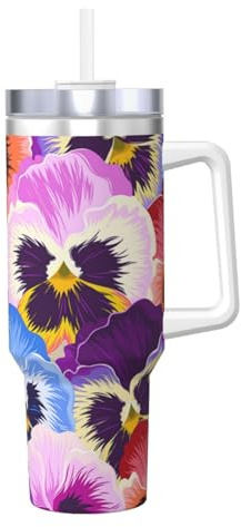 YWSOTRE Pansies,40OZ Ice Bully Cup with Handle Stainless Steel Mug Water Bottle