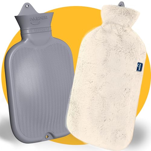Pasper Wärmflasche mit Bezug - Extra Groß - 3,5 Liter XXL - Nahtlos - Beige