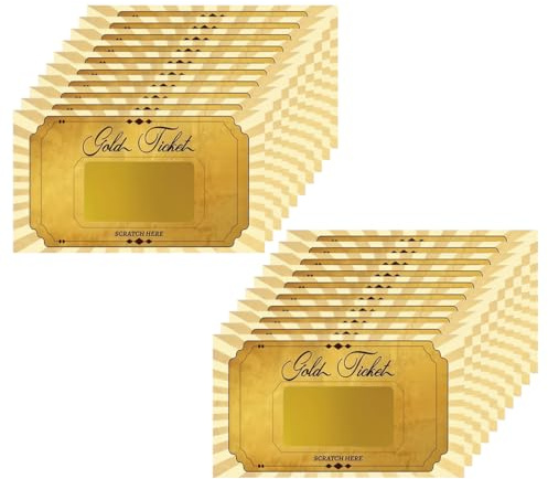YIPFEN 20 piezas Golden Ticket, Vales Para Rellenar Usted Mismo, Rasca y Gana Personalizado Tarjeta Rasca, Personalizado Vale de Viaje Invitaciones Tarjeta de Cumpleaños, Tarjetas Regalo