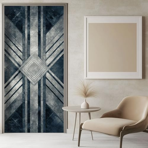 Adesivo Porta Autoadesiva Poster Sticker Interne 95x215 cm, Adesivi per Porte Linee Geometriche Strisce Murale Parete Carta da Parati Grigio Scuro, per Soggiorno Camera da Letto Bagno