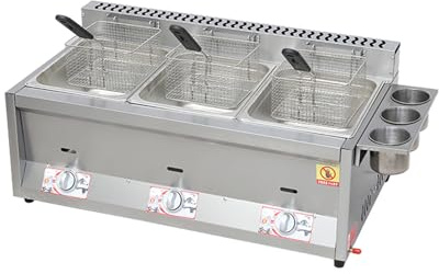 Friggitrice commerciale da 24 litri a gas GPL, friggitrice in acciaio inox con 3 cestini e coperchi per pentole, vassoio per condimenti, per patatine fritte, casa, cucina e ristorante
