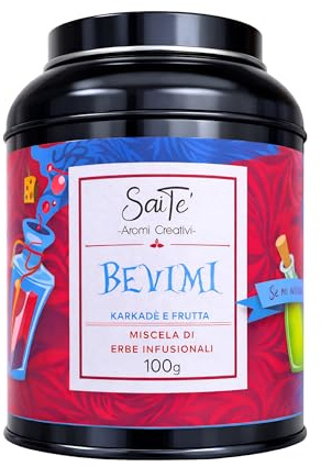 SaiTè Tisane sfuse Bevimi 100gr, Tisana con karkadè, frutta, rosa e frutti rossi, gusto avvolgente e delicato, Tisane regalo - Made in Italy
