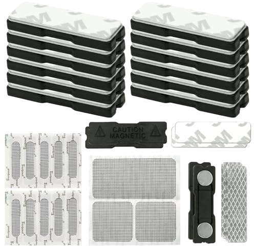FL HUA Imanes para mosquiteras ventanas, 16 unidades de clips adhesivos con 3 cintas adhesivas de reparación, imanes fuertes para protección contra insectos DIY, sin taladrar, para cocina, salón