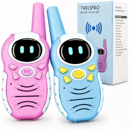 Talkie Walkie Enfants Talkie Walkie Longue Portée 48H Autonomie 2 Pièces | avec Une Lampe de Poche, 3 Canaux pour Camping, Randonneé, Vélo, Cadeau Jouet pour Fille et Garçon
