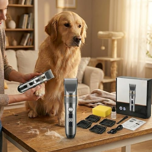 Tondeuse Pour Chiens Eanmoda V3 – Tondeuse Sans Fil Rechargeable Et Silencieuse Avec Lame En Titane-Céramique Et Sabots De Guidage, Idéale Pour Les Pelages Épais (1Set)