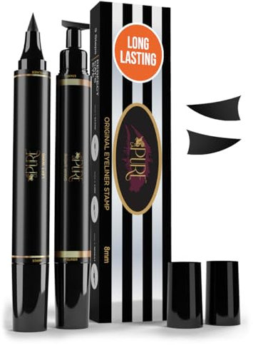 LA PURE Tampon eyeliner ailé imperméable – Stylo à doublure liquide longue durée, 2 stylos noirs, ailes de style empeigne, résistant aux taches et à la transpiration