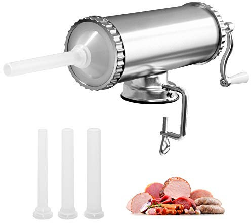GOPLUS 3L Insaccatrice Manuale Insaccatrice per Salsicce Macchina per Salsiccia in Acciaio Inossidabile Salsicce Siringa con 3 Tubi di Riempimento