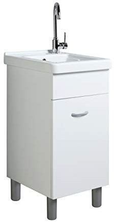 Jo-Bagno.it Lavatoio 45 x 50 x 88H in Ceramica con Mobile Lavanderia Asse di Lavaggio e Sifoneria Inclusa