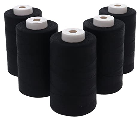 SEWFIL Dacor 120 - Paket med 5 rullar av polyester sytråd (5 koner x 5.000 meter) - 0300 Svart