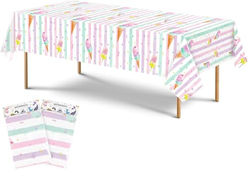 WERNNSAI EIS Party Tischdecke - 2 Pack 137 X 274 cm Einweg rechteckige Kunststoff-Tischdecke Partyzubehör zum Thema EIS und EIS am Stiel für Kinder Mädchen Geburtstag Babyparty Hochzeit Gastgeschenke
