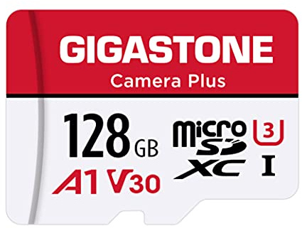 Gigastone - Tarjeta de Memoria de 128 GB con cámara de Serie, Velocidad de Lectura de hasta 100 MB/s. Ideal para Full HD vídeo Gopro Drone Cámara Android, A1 Tarjeta Micro SDXC con Mini Estuche y