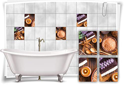 Medianlux Fliesen-Aufkleber SPA Wellness Kerze Seestern Flieder Salz Holz Löffel Bad WC Deko, 15x20cm fp5p544h-135376