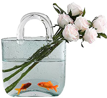 DUEBEL - Vaso a Sacchetto di Vetro con Bolla, Vaso a Forma di Borsetta per Fiori, Ideale per la Decorazione Della Casa, Matrimonio - Ottima Scelta Regalo per la tua Amica, Moglie, Sorella, Madre