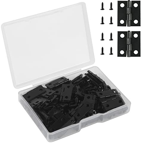 VIPMOON Mini Scharniere Retro Scharniere 15X18mm 50 Stk mit 200 Schrauben | Schwarz Für Modellbau Schrank Schublade Kabinett Schmuckbox langlebiges Material antike Optik