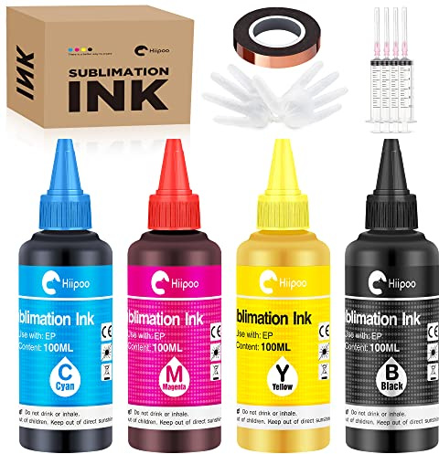 Hiipoo Botellas de tinta de sublimación recargables con cinta térmica para impresora de inyección de tinta ET2400 XP4105 XP4100 ET2720 ET2760 ET2750 ET4800 ET-2800 ET-2803 ET-2850