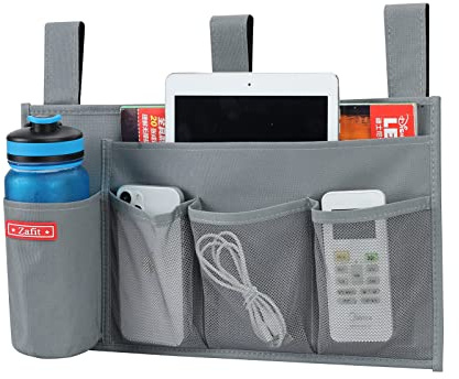 Zafit Hanging Bedside Caddy, Bedside Storage Organizer for Magazine, Phone, Remote control (5 Pockets-Grey)