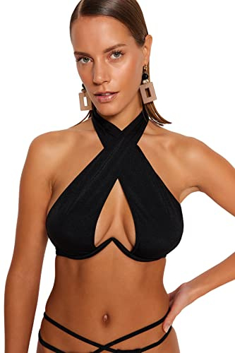 Trendyol Damen-Bikinioberteil mit Drahtstrick, Schwarz, 40
